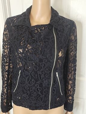 Robbi & Nikki by Robert Rodriguez Black Lace Zipper Moto Jacket